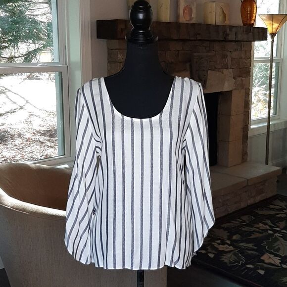 Drew Navy and White Striped Top with Open Back and Bow - Picture 1 of 7